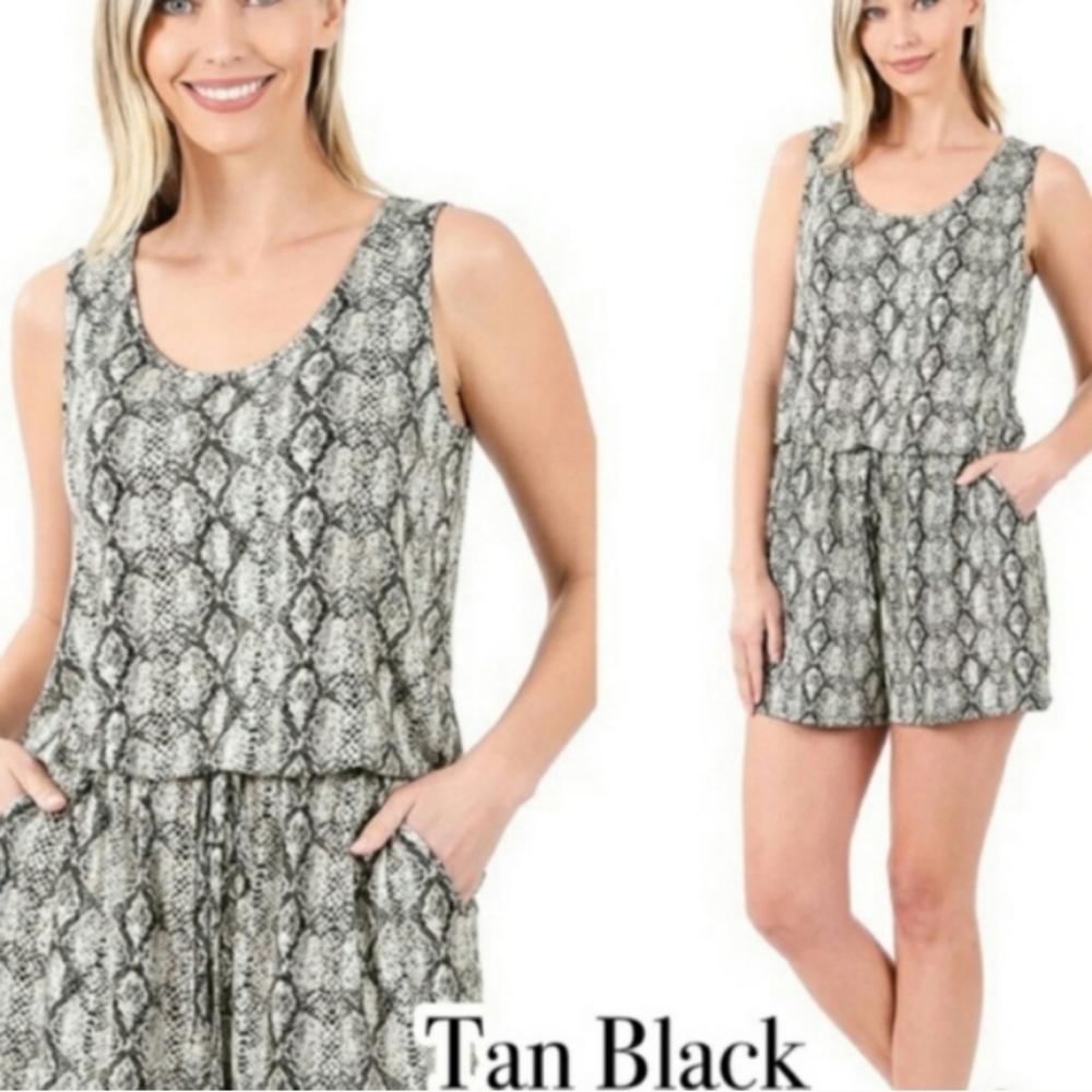Zenana Outfitters Sleeveless Romper Fun Snakeskin Print NWOT